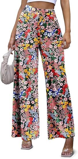 JZC Women's Wide Leg Casual Pants Cross Waist Palazzo Lounge Pajama Flowy Pants Yoga Sweatpants w... | Amazon (US)