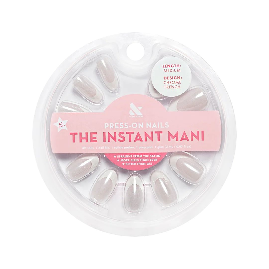 Olive & June Instant Mani Medium Oval Press-On Nails, Chrome French, 42 Pieces | Walmart (US)