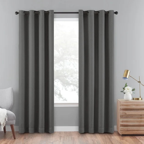 Eclipse Cara Textured Solid Absolute Zero 100% Blackout Grommet Top Window Curtain Panel, Charcoa... | Walmart (US)