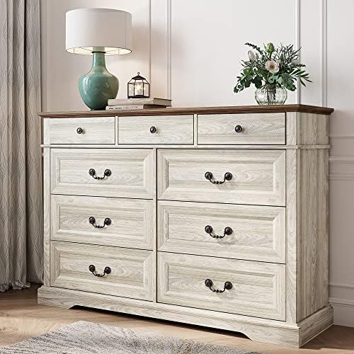 LINSY HOME Dresser for Bedroom, 9 Drawer Long Dresser with Antique Handles, Wood Chest of Drawers... | Amazon (US)
