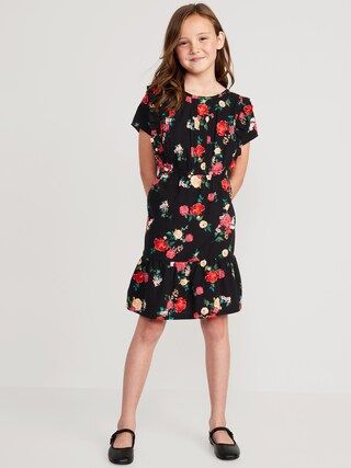 Matching Short-Sleeve Printed Ruffle-Trim Fit &amp; Flare Dress for Girls | Old Navy (US)