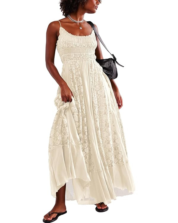 Gacaky Summer Dress for Women Casual Lace Floral Embroidered Bohemian Maxi Dress Flowy A Line Bea... | Amazon (US)
