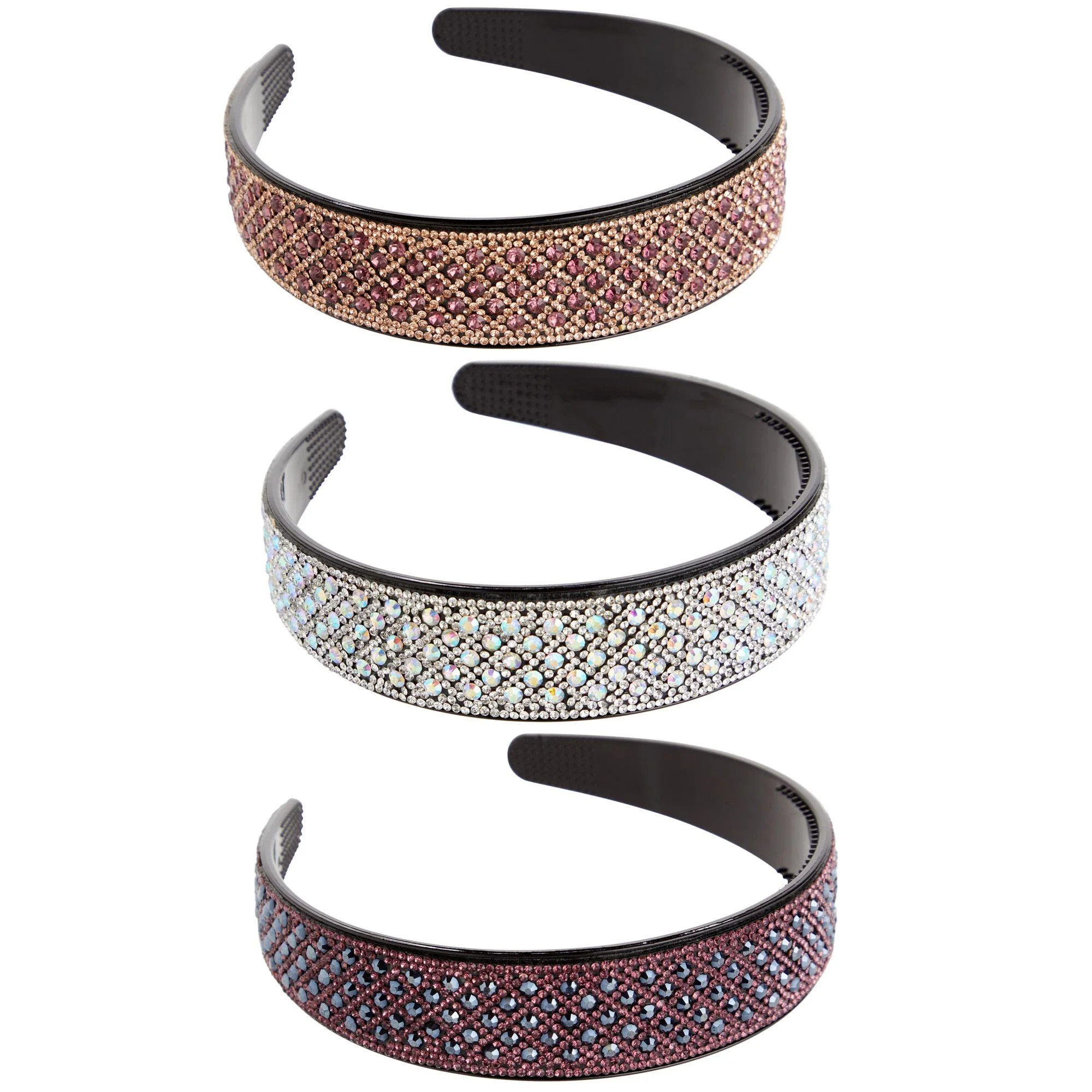 3 Pack of Jeweled Rhinestone Headbands for Women and Girls, Wide Non-Slip Hair Accessories | Walmart (US)