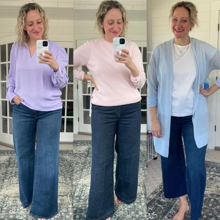 Yesterday’s try on!
Left denim: ☀️ size down 1
Middle denim: all seasons, run TTS
Right denim: all seasons, size down 1
Right cardigan: ☀️ size down 1
Right tee: ❄️ runs TTS
Not pictured hat: ☀️ 