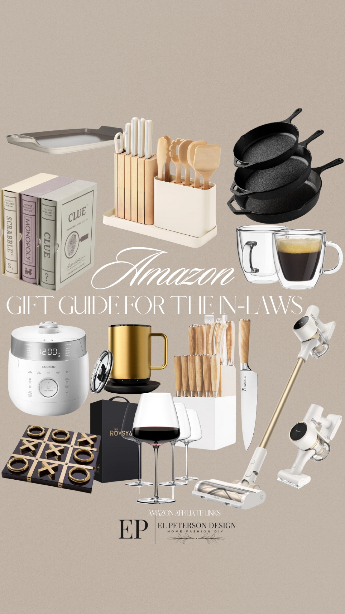 Amazon gift guide for the in-laws
Vintage board games
Tic tac toe game board
Rice cooker 
Mug warmer 
Wine glasses
Cast iron frying pan
Griddle pan
Cordless vacuum 
Knife block set
Mug

#LTKGiftGuide