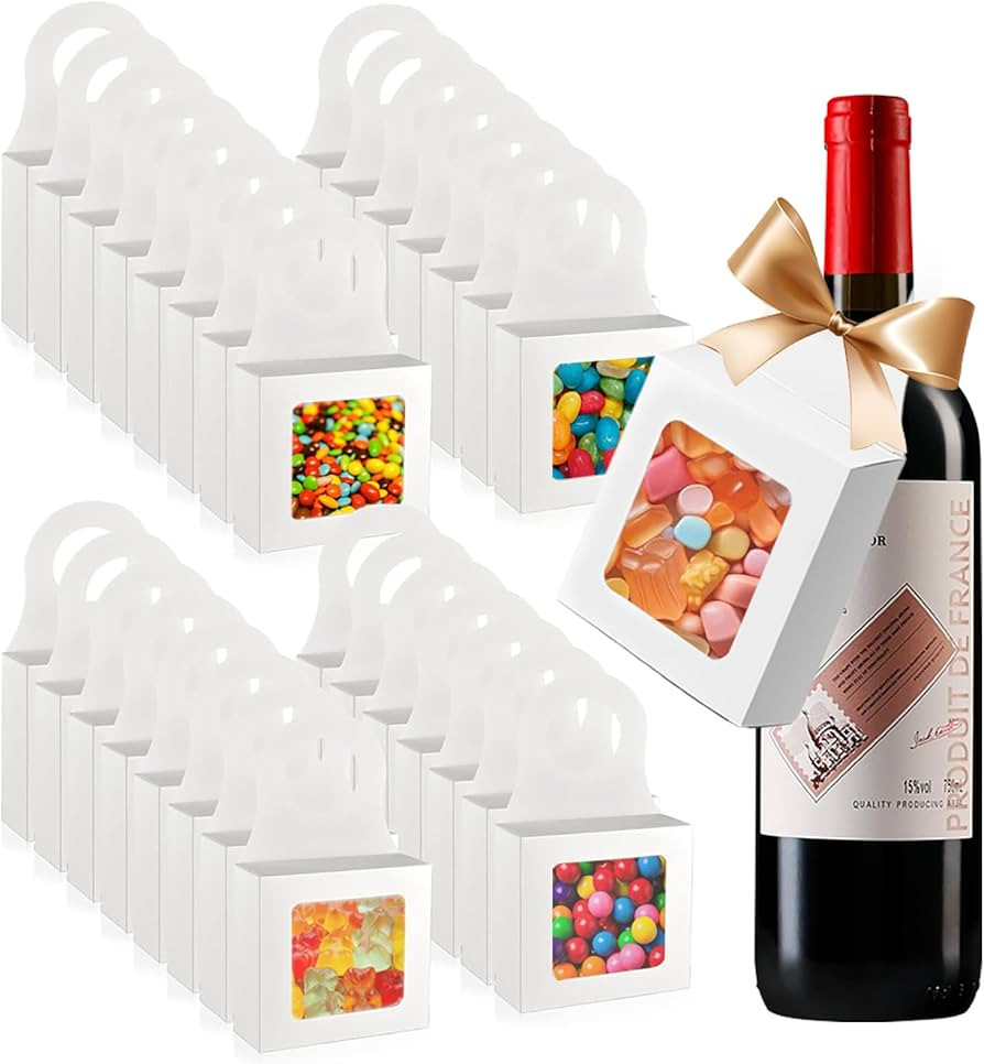 30pcs Wine Bottle Box, Kraft Paper Treat Boxes with Window, Wine Gift Boxes, Cookie Boxes for Dec... | Amazon (US)