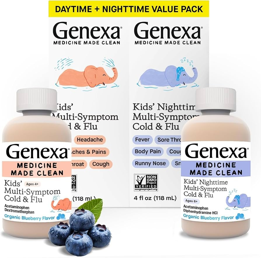 Genexa Kids' Clean Cold & Flu Relief Day/Night Multi-Symptom, Dye Free, 0% Artificial Additives, ... | Amazon (US)