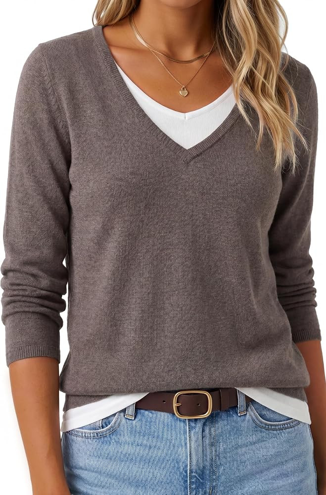 Arach&Cloz Women's Wool Blend 2 in 1 Patchwork V Neck Casual Sweater Tops | Amazon (US)