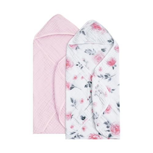david's kids 2 Pack Hooded Baby Towels, 100% Muslin Cotton Baby Bath Towels, Ultra Soft Breathable Absorbent Towels for Infant Toddler and Kids, Newborn Essentials, Large 32x32Inch, Floral | Amazon (US)