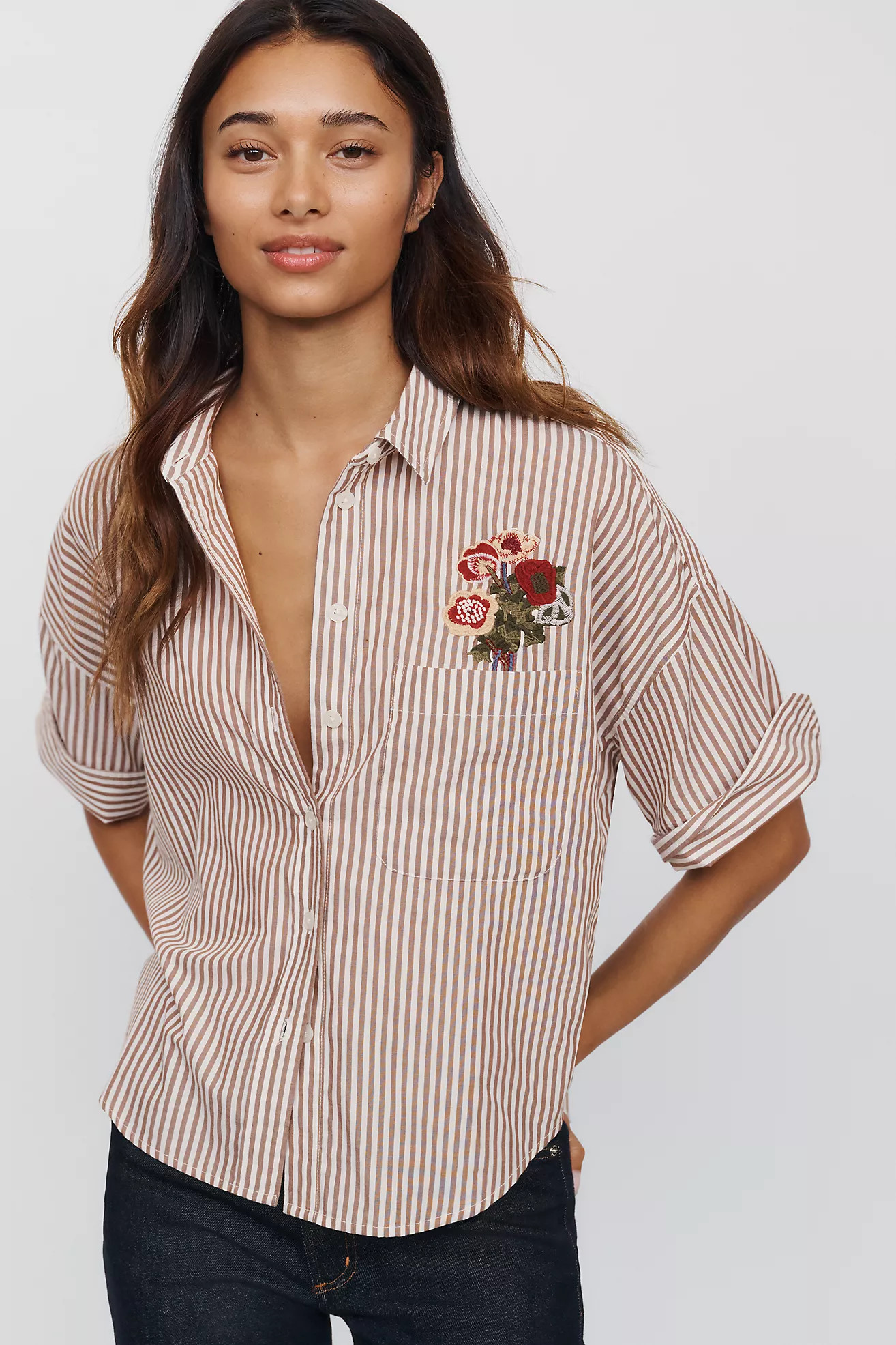 Mabel Boxy Oxford Embroidered Shirt Top | Anthropologie (US)