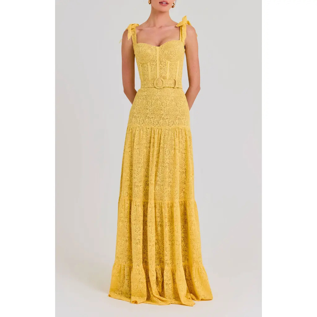 NADINE MERABI Miranda Belted Gown in Yellow at Nordstrom, Size 4 | Nordstrom