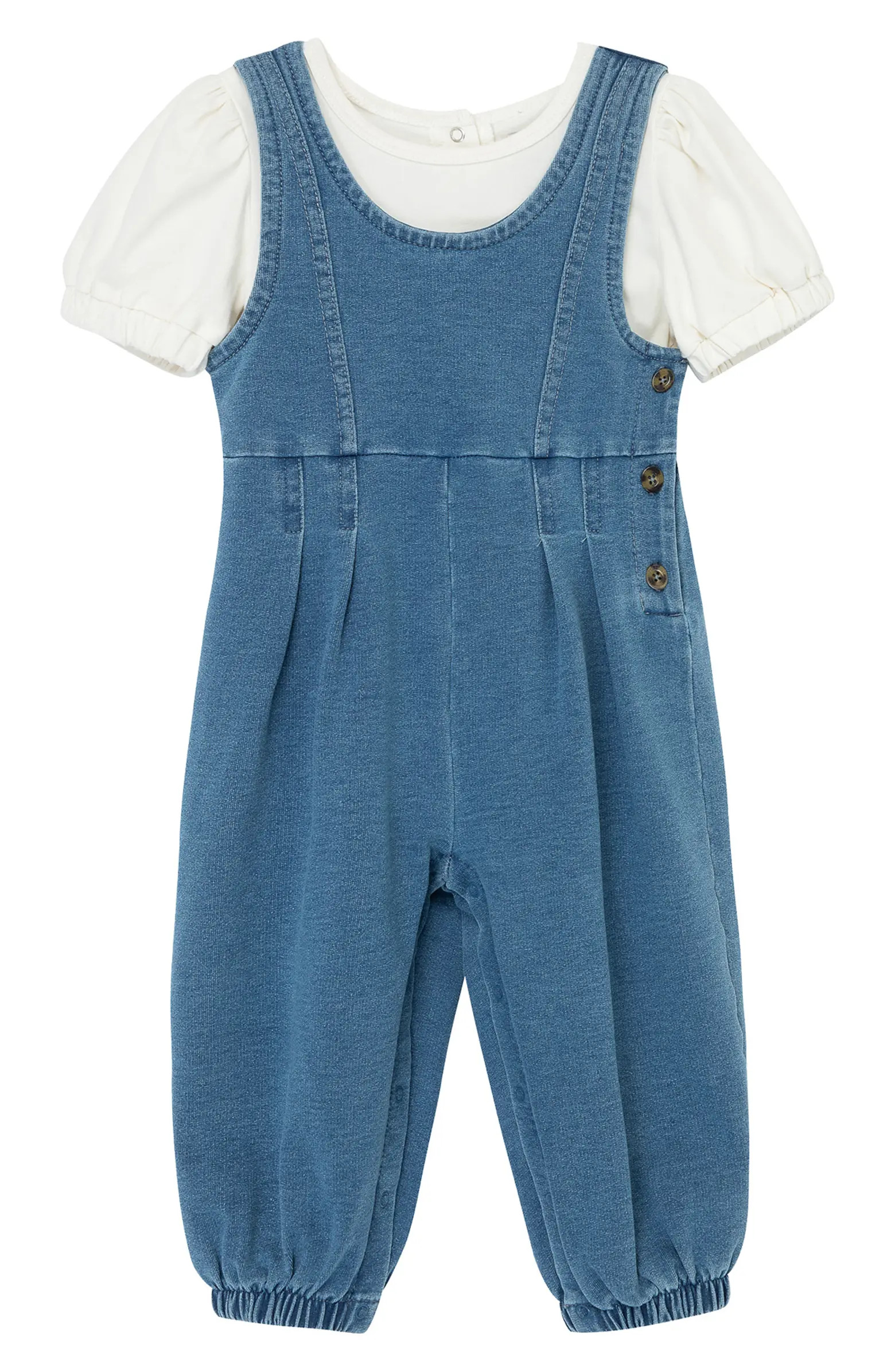 Habitual Kids Puff Sleeve Top & Denim Jumpsuit Set | Nordstrom | Nordstrom