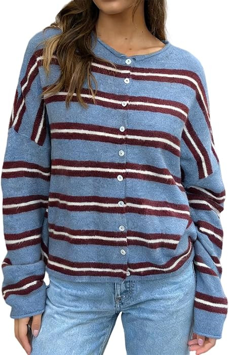 Women Knitted Cardigan Sweaters Long Sleeve Button Down Loose Knitwear Tops Y2k Vintage Jumper Kn... | Amazon (US)
