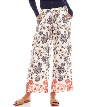 Poplin Batik Print High Rise Wide Leg Cropped Pants | Dillard's