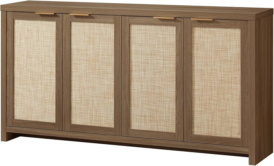 Hampstead Rattan 4-Door Storage Sideboard Cabinet with Adjustable Shelves, Boho Accent Buffet Cup... | Amazon (US)