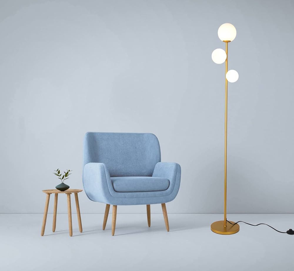 3 Globe Mid Century Modern Floor Lamp for Living Room, Contemporary Gold Lamp with Frosted Glass ... | Amazon (US)