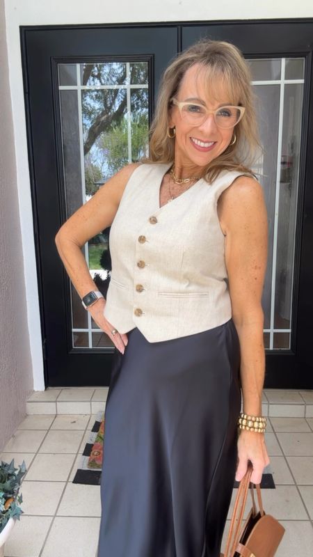 2ways to wear this satin black slip skirt. When it’s hot wear it with a vest and if it’s slight cooler layer a cute top and denim jacket. 
Spring outfit

#LTKfindsunder50 #LTKover40 #LTKstyletip