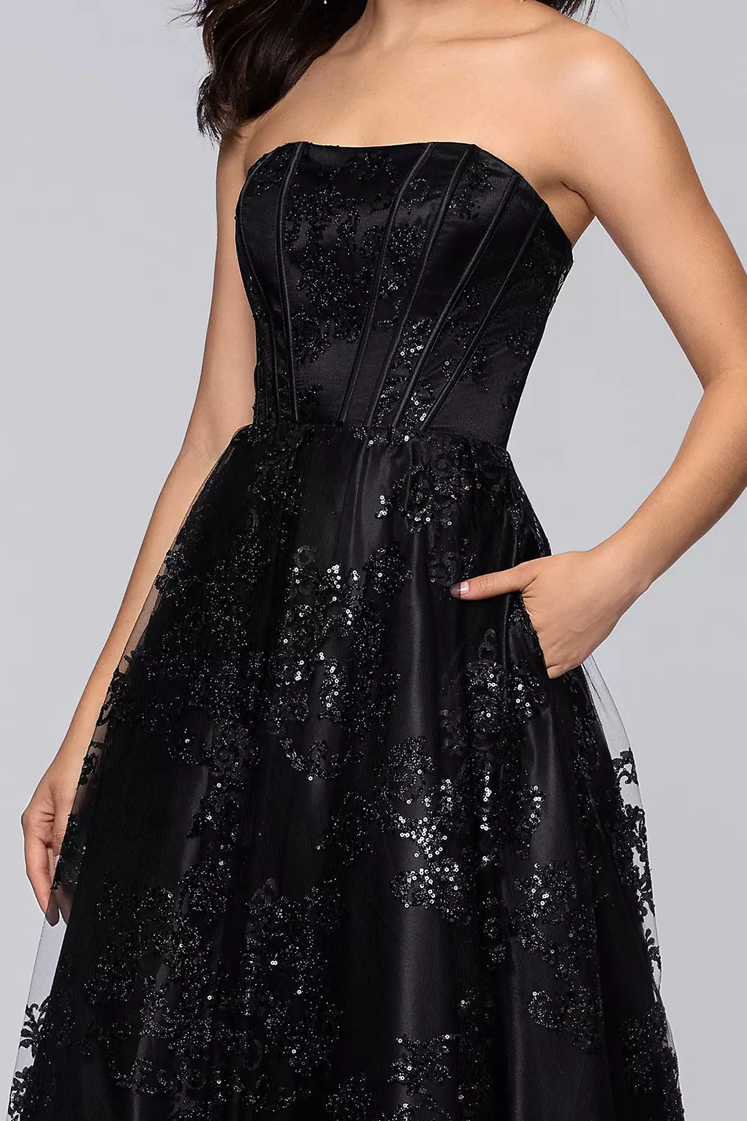 Corset Bodice Patterned Glitter Ball Gown | David's Bridal