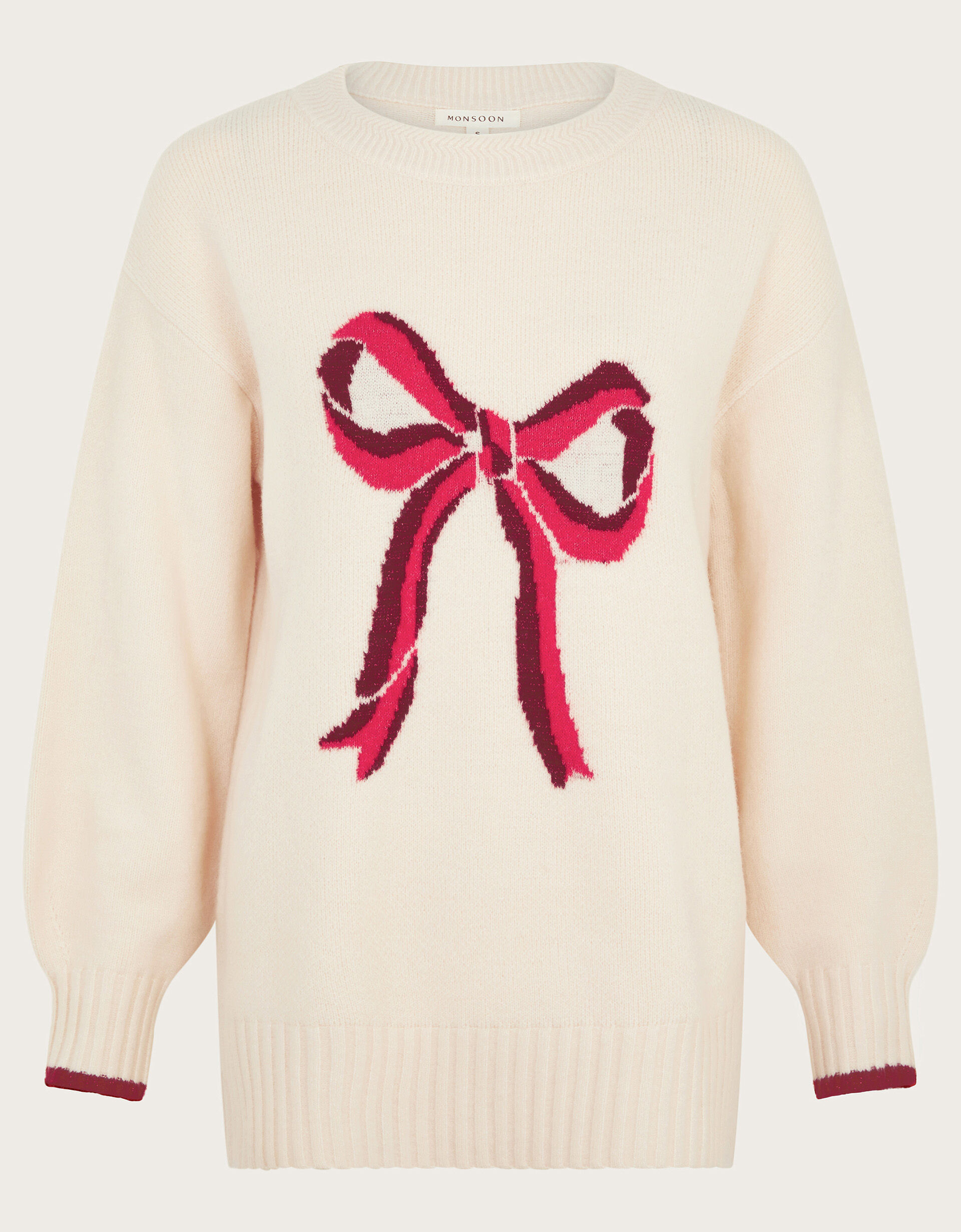 Lou Intarsia Bow Jumper Ivory | Monsoon (UK)