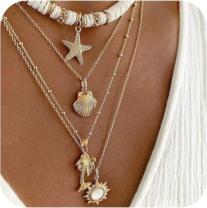 Starfish Earrings Gold Starfish Necklace Beach Jewelry Set Summer Stuff Vacation Outfits for Wome... | Amazon (US)