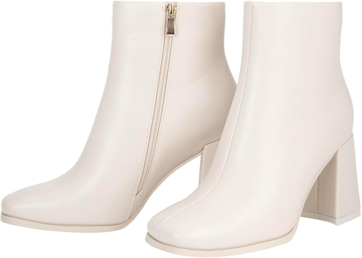 Wetviro Womens Square Toe Ankle Boots Chunky Block Heel Short Boots for Women Mid Heel Dressy Boo... | Amazon (US)