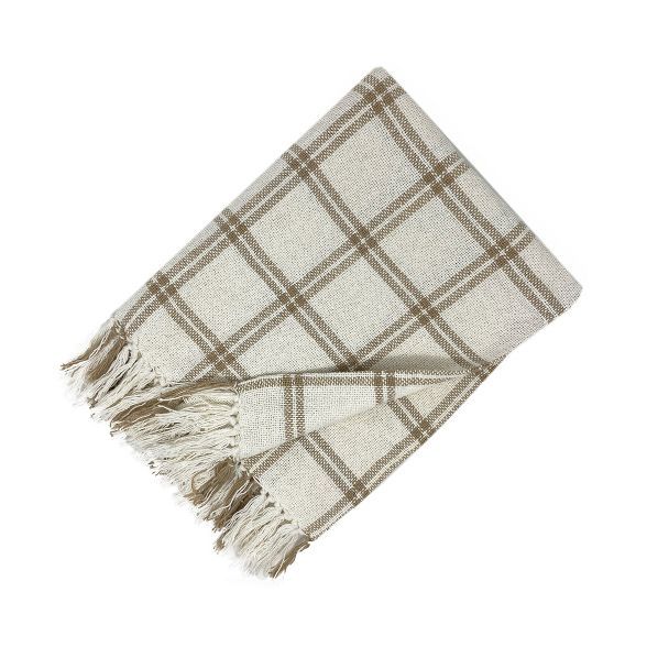 Farmhouse Living Double Window Pane Plaid Fringe Blanket Throw - 50" x 60"- Elrene Home Fashions | Target