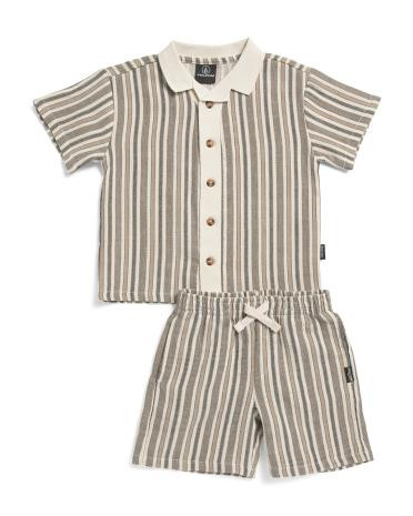Toddler Boys 2pc Striped Cabana Shirt And Shorts Set | TJ Maxx