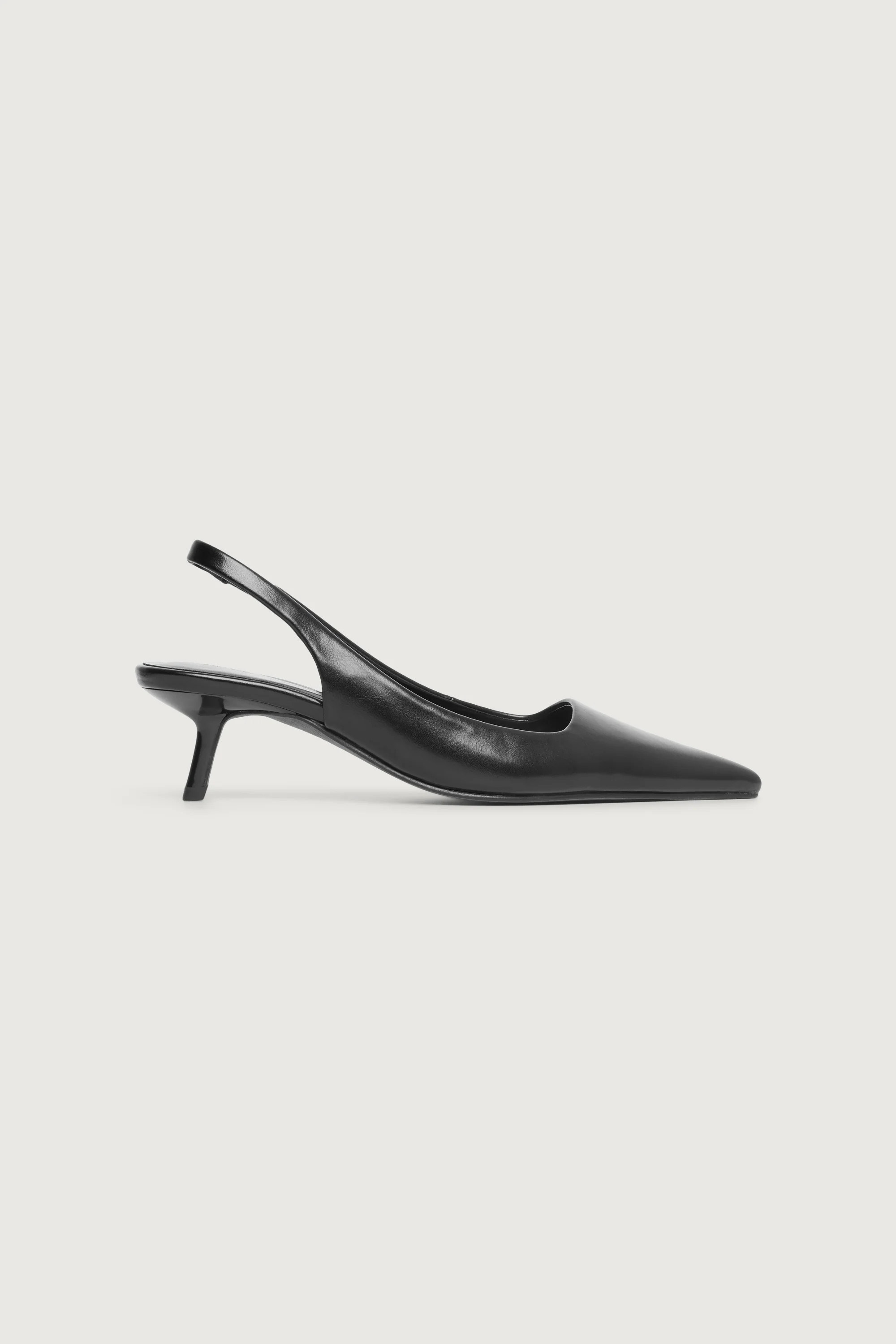 POINTED TOE SLING BACK KITTEN HEEL Polished Black / 10 | OAK + FORT