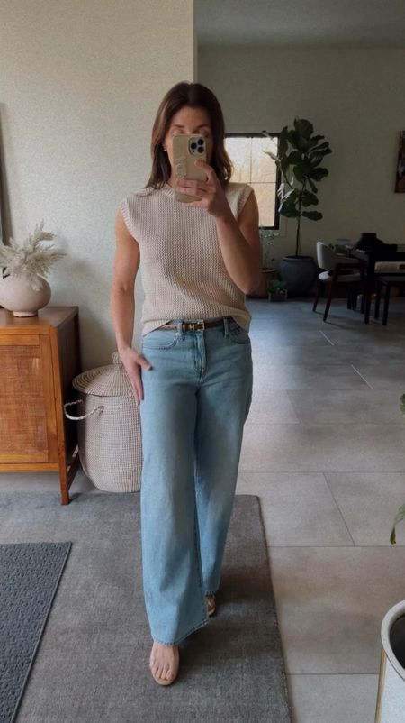 Spring outfit, love these wide leg jeans! Fit tts, wearing petite use code mandys to get 20% off @darling madewell jeans designer look a like belt 

#LTKshoecrush #LTKstyletip #LTKover40