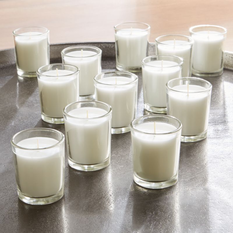White Glass Votive Candles, Set of 12 + Reviews | Crate & Barrel | Crate & Barrel