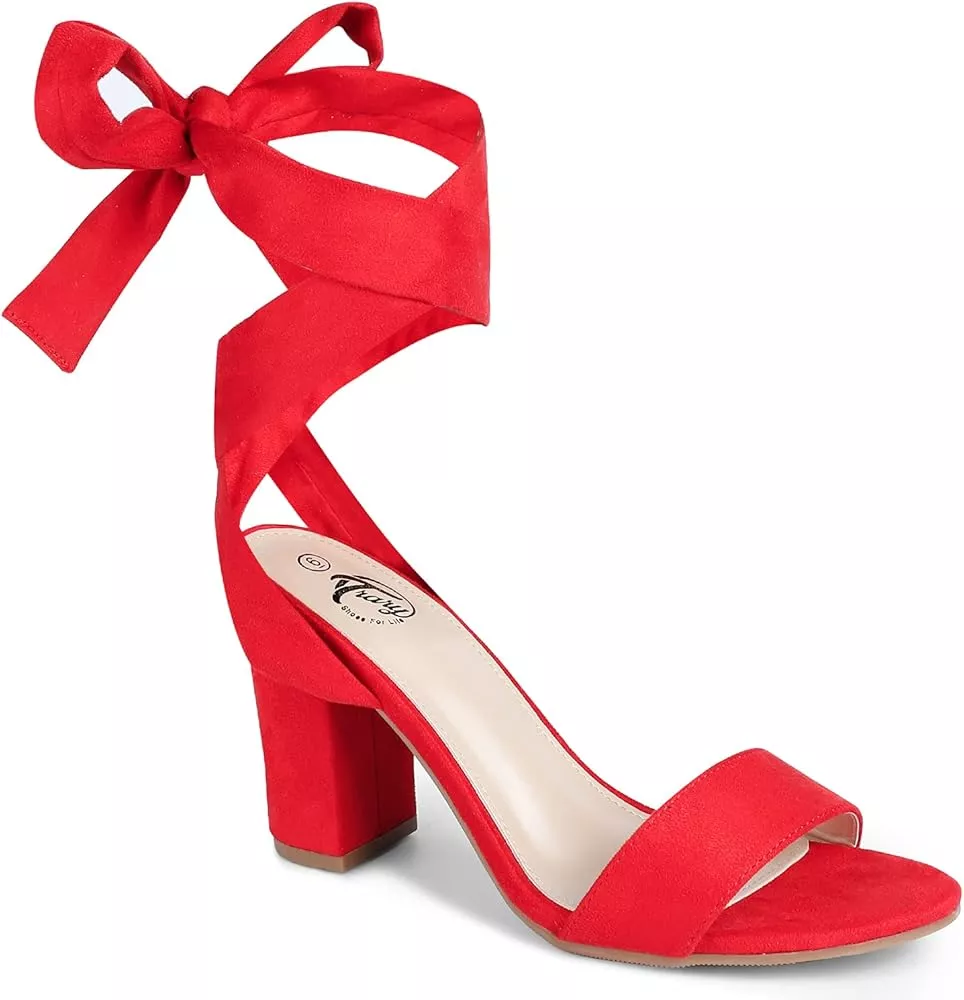 Susanny Red Heels for Women Strappy Closed Toe