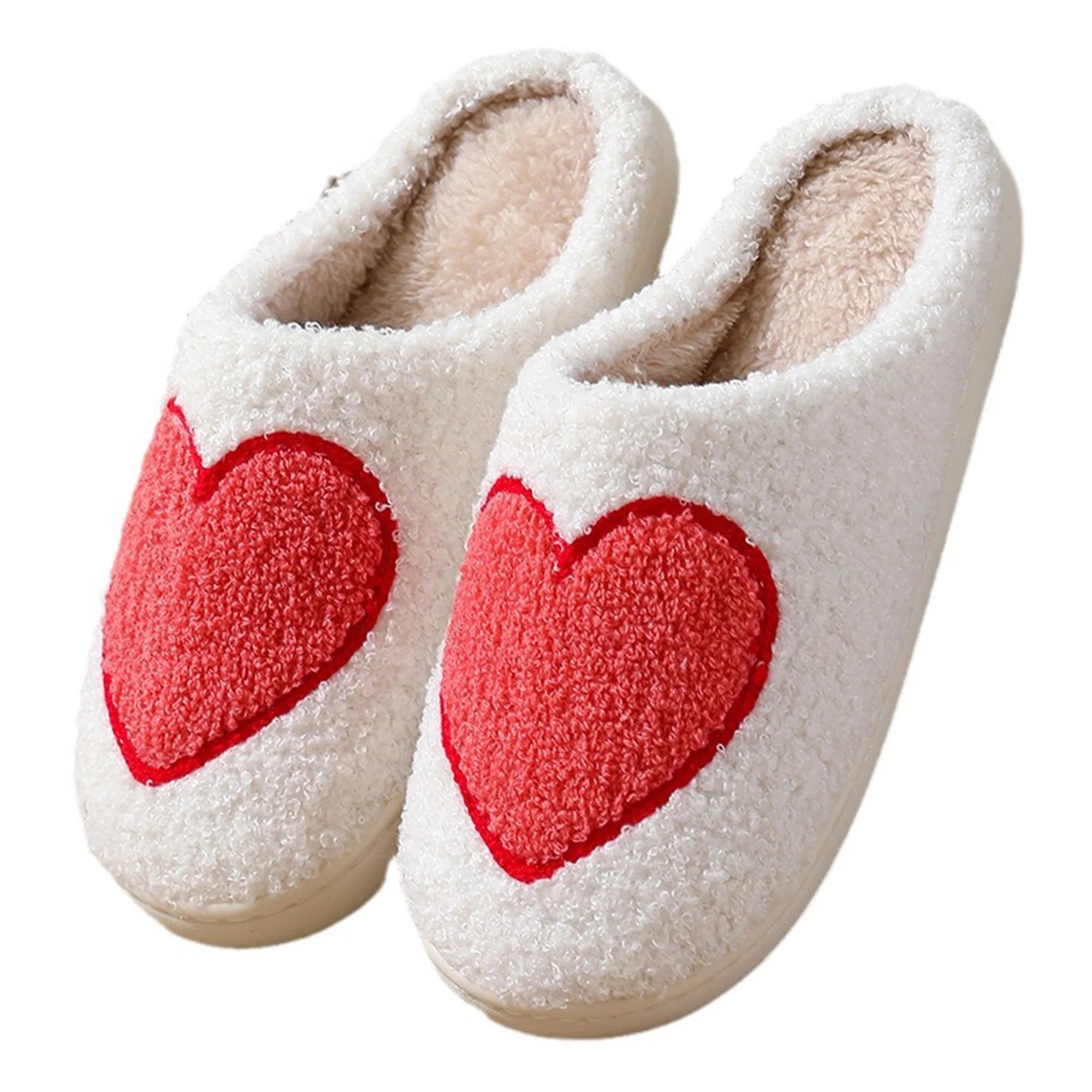 Douhoow Women Red Heart Slippers Cute Winter Fluffy Slippers Warm Plush Shoes Valentine's Day Gif... | Walmart (US)