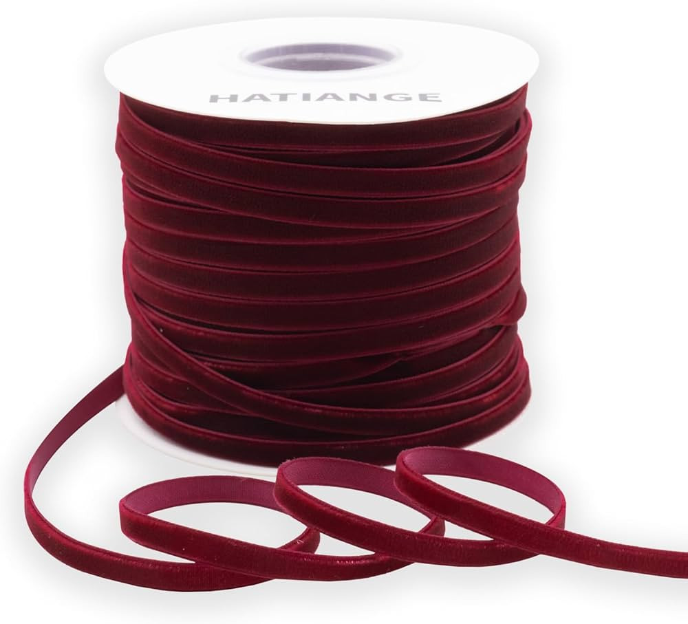 HATIANGE Wine Velvet Ribbon 1/4 Inch X 50 Yards for Gift Wrapping, Hair Bows, Choker, Wedding Dec... | Amazon (US)