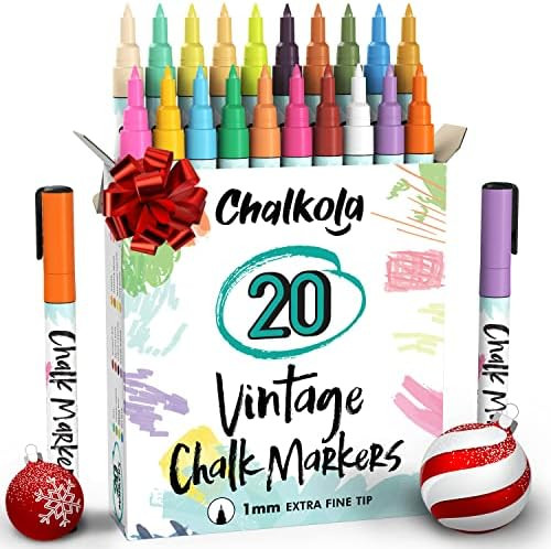 Extra Fine Tip Liquid Chalk Markers for Chalkboard (20 Vintage Colors) - Dry Erase Marker Pens fo... | Amazon (US)