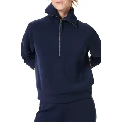 SPANX® AirEssentials Half Zip Sweatshirt in Very Black at Nordstrom, Size Medium | Nordstrom