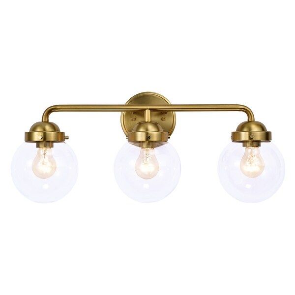 3-Light Antique Brass Vanity Light with Globe Clear Glass Shades - Antique Brass - Antique Brass | Bed Bath & Beyond