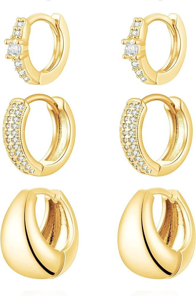 VIROMY Gold Hoop Earrings Set for Women Trendy, 14K Gold Plated Lightweight Small Gold/Silver Hoo... | Amazon (US)