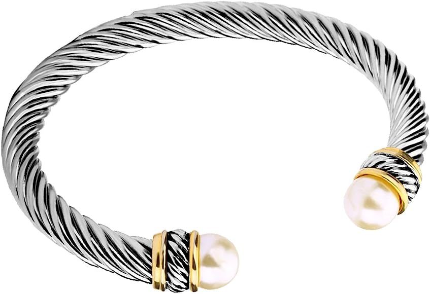 Fashion Jewelry Brand Cable Wire Bangle Elegant Beautiful Imitation Pearl Valentine | Amazon (US)