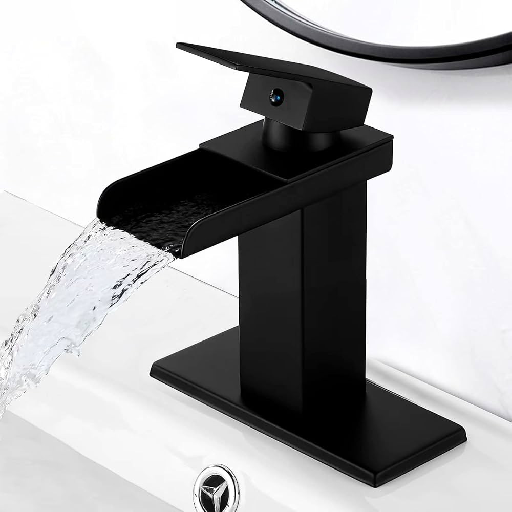 Solepearl Matte Black Waterfall Bathroom Faucet Wide Mouth Spout, Solid Brass Sink Vanity Faucets... | Amazon (US)