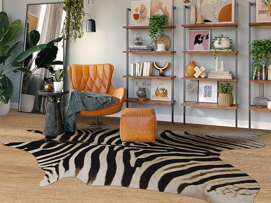 Large Zebra Rug 6.2X7.6 ft Premium Cowhide Rugs for Bedroom Living Room Dining Room Brown Animal ... | Amazon (US)