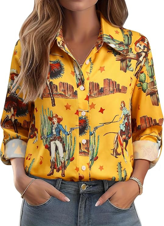 MYMORE Women's Western Cowgirl Rodeo Print Shirt Top Country Concert Outfit | Nashville Music Fes... | Amazon (US)