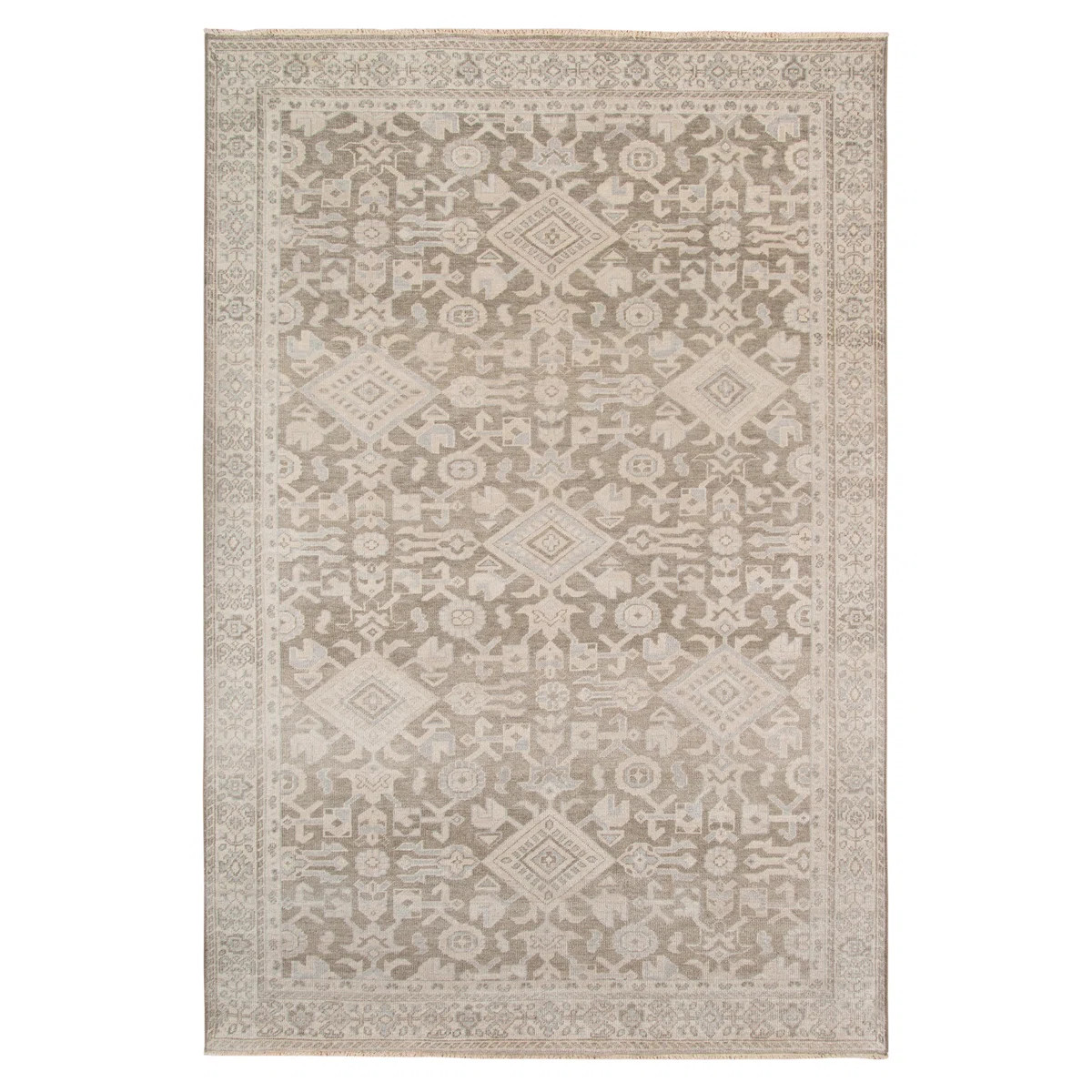 Hand-knotted Traditional Bordered Natural Wool Blend Area Rug | Wayfair North America