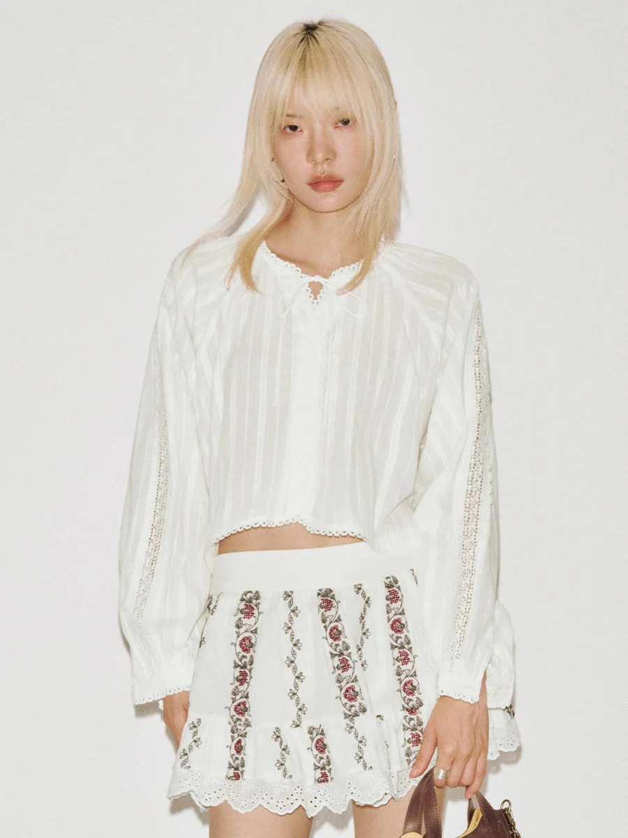 Guipure Lace Trim String Detail Shirts | Urban Revivo