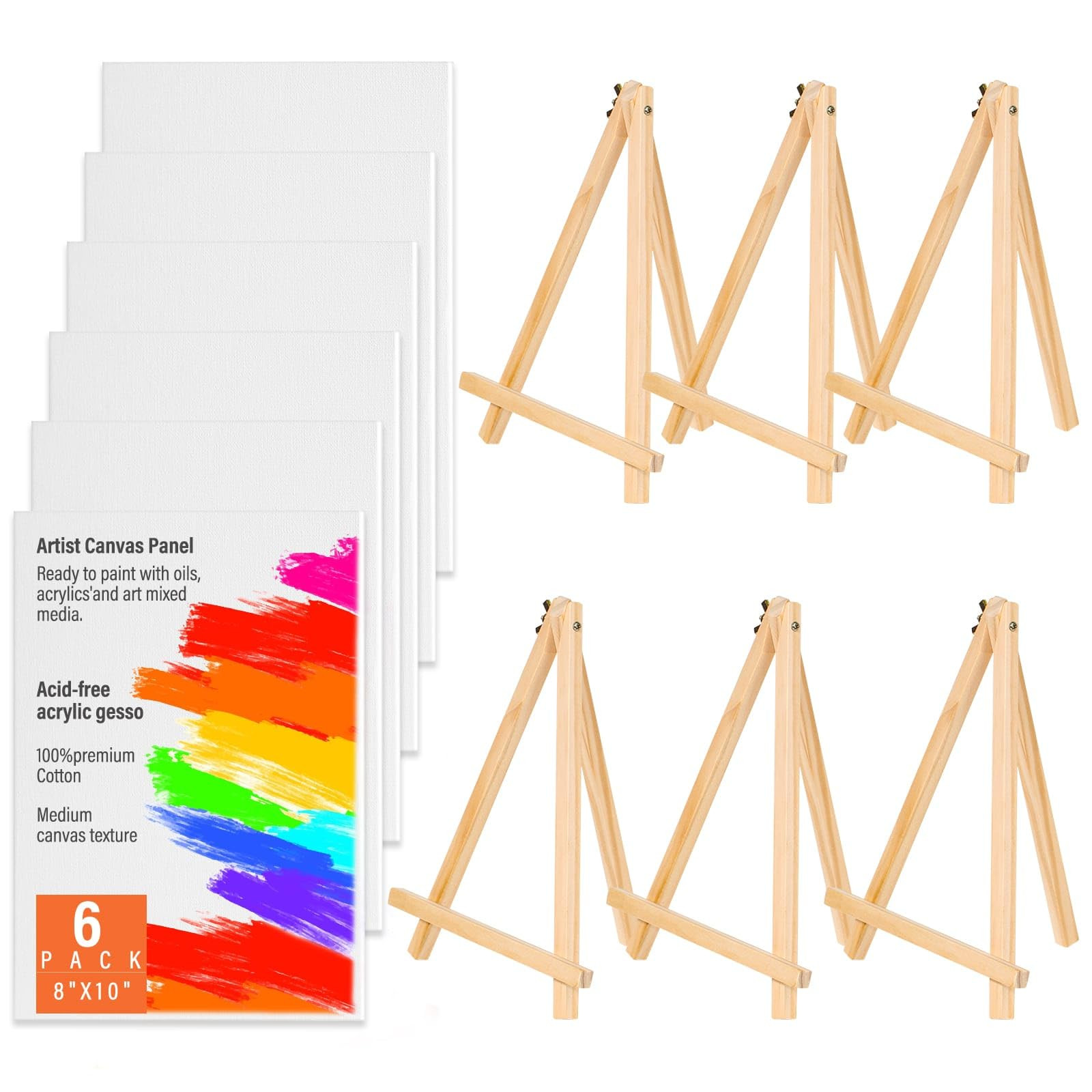 Canvas Boards with Easel for Painting 6 Pack 8 x 10 Inch Painting Canvas Panels with Pine Easels,... | Amazon (US)