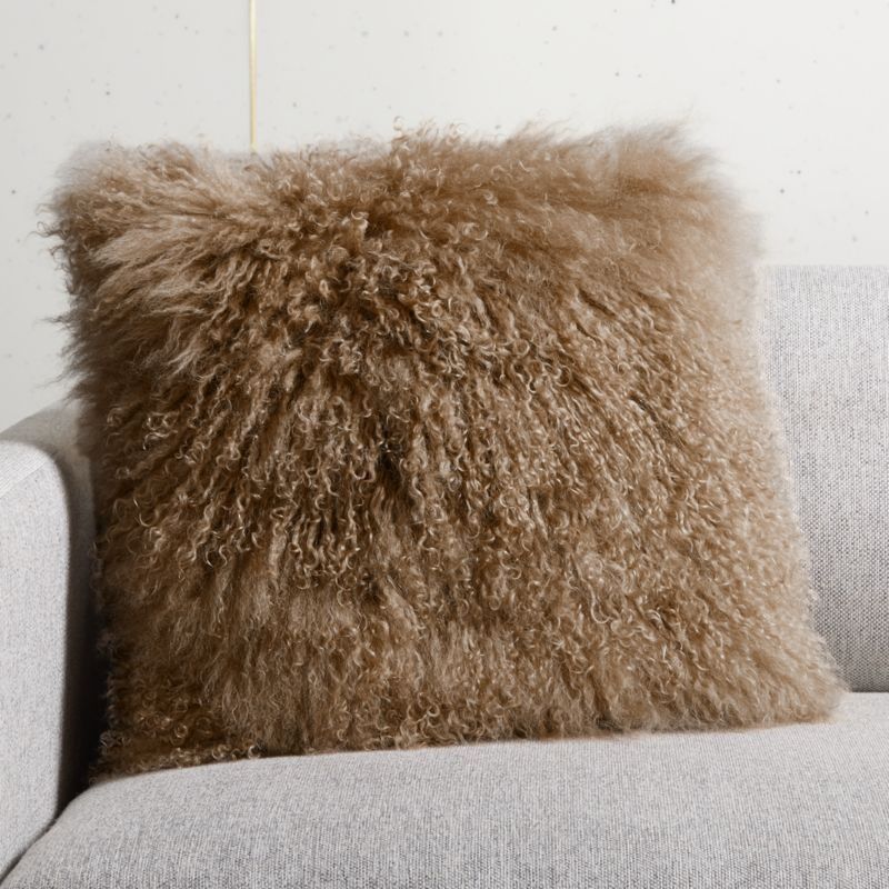 16" Mauve Mongolian Sheepskin Modern Throw, Throw Pillow, Sheepskin Throw Pillow, Cb2 Bedding | CB2