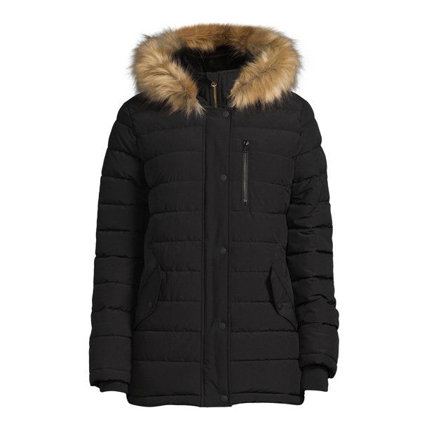 Swiss Tech Women's and Plus Bibbed Solarball Puffer Coat with Hood - Walmart.com | Walmart (US)