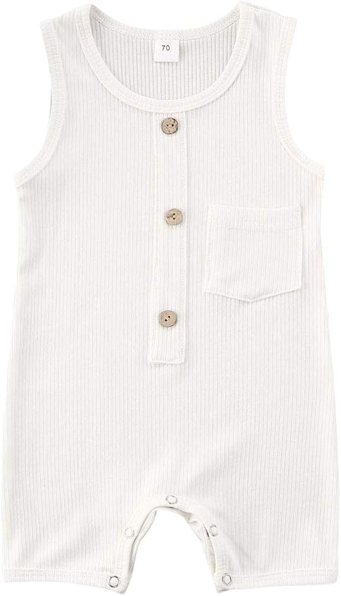 Baby Girl Boy Romper Bodysuit Solid Plain One Piece Jumpsuits Pajamas Sleeveless One Piece Baby C... | Amazon (US)