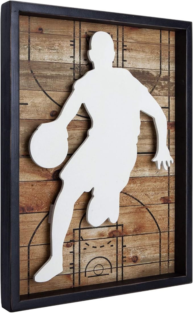 NIKKY HOME Basketball Decor Framed Wall Art Wooden Basketball Player Poster Hanging Vintage Rusti... | Amazon (US)