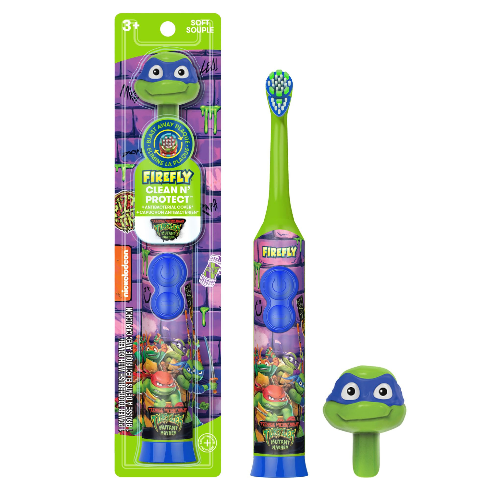 Firefly Clean N' Protect Teenage Mutant Ninja Turtles Power Toothbrush with 3D Character Cover, S... | Amazon (US)