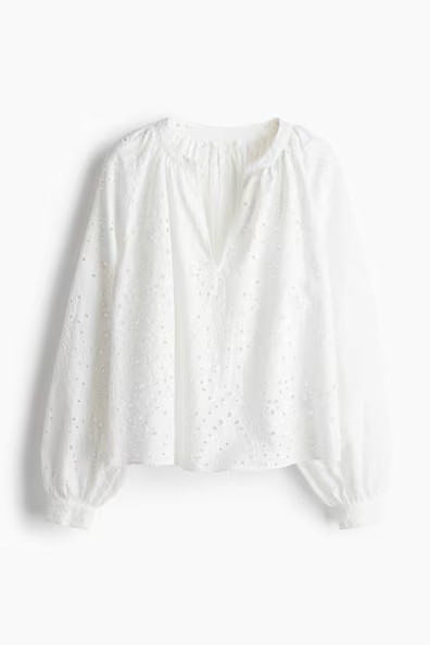H & M - Blouse with Eyelet Embroidery - White | H&M (US + CA)